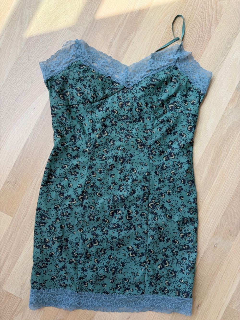 Free People Teal Floral Lace Trim Slip